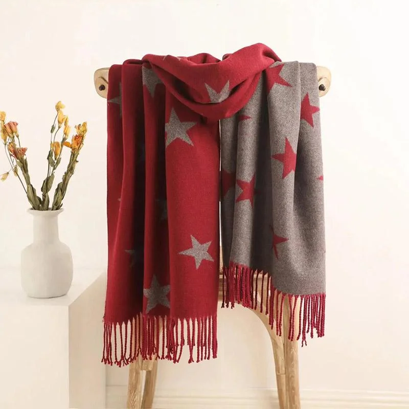 Winter Cashmere Scarf High-end Western Style Printed Fringed Scarf Lengthened Thickened Double-sided Two-color Shawl Scarf for Women Cozy Knit Shawl Cape