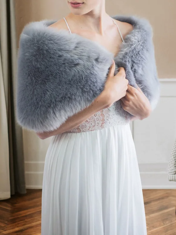 Women's Wrap Dusty Blue Luxury Sleeveless Faux Fur Elegant Shawl Soft Cashmere Shawl Wrap