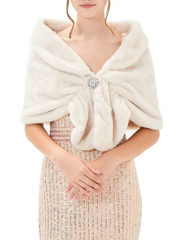 Women's Wrap Warm White Faux Fur Elegant Shawl Fashionable Silk Shawl Wrap