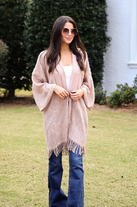 Cozy Inclination Beige Fringe Shawl - DOORBUSTER Luxurious Silk Shawl Cape