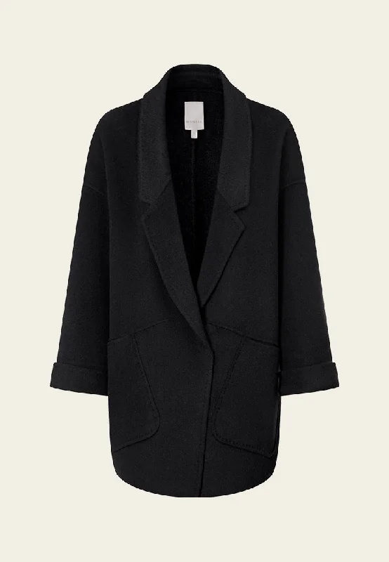 Exposed-seam Shawl-lapel Patch Pocket Cropped Coat Elegant Wool Shawl Cape